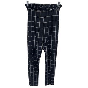 Day & Night paper bag waist Pull On Pants Windowpane Stretch Black White Small
